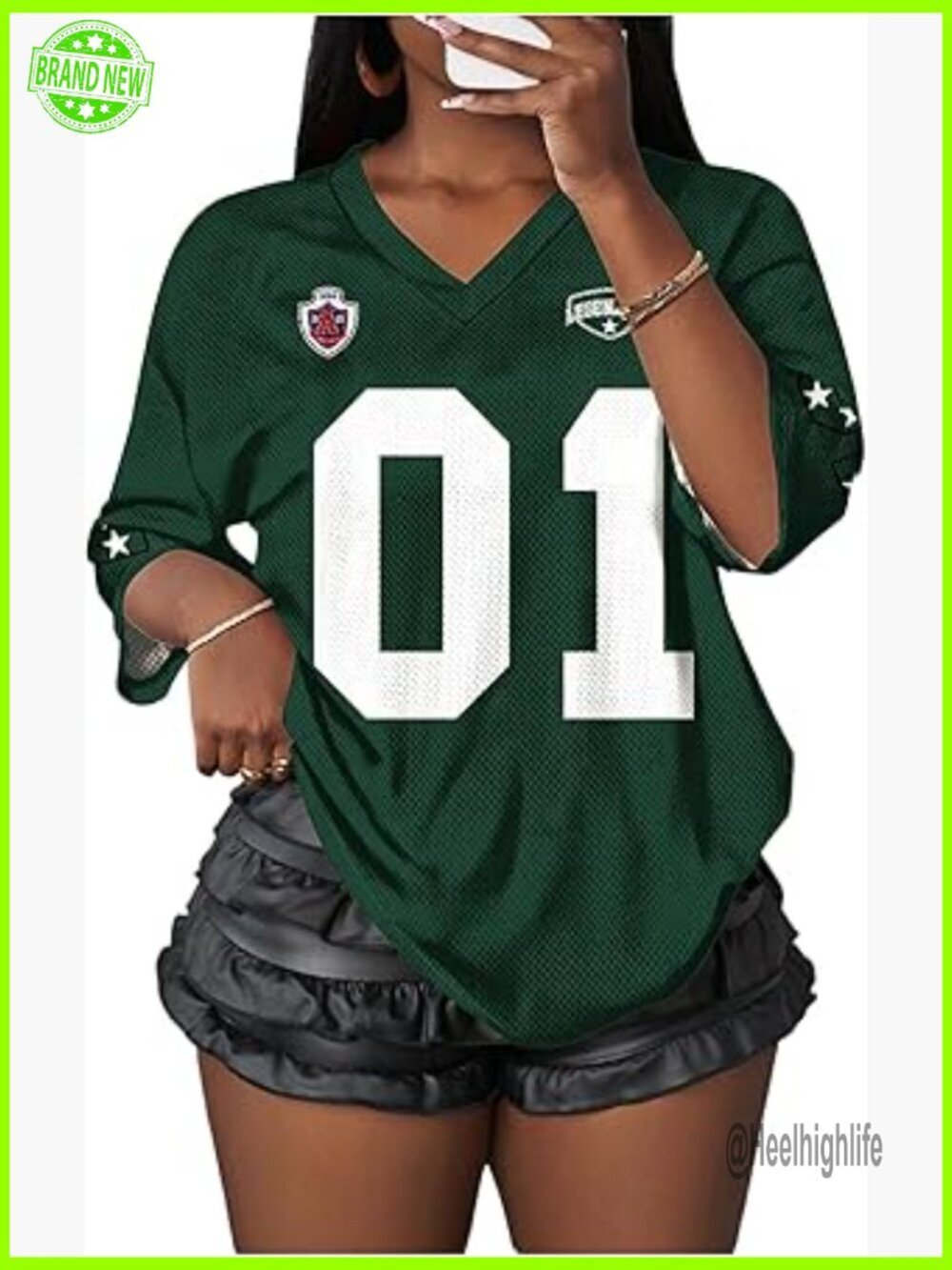 Plus Size Football Jersey Graphic V-Neck Half Sleeve Oversized T-Shirt